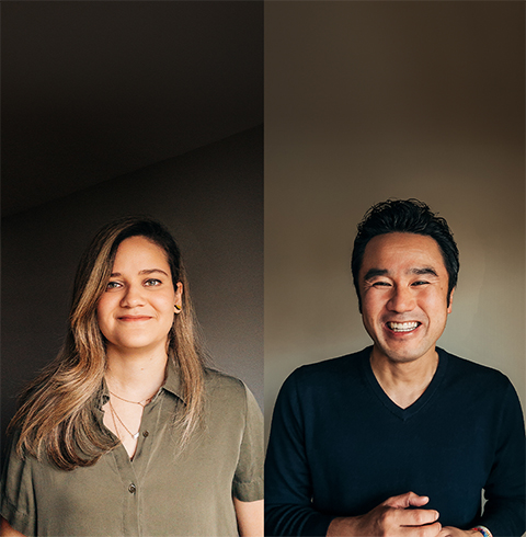 Two portraits of Apple team members.