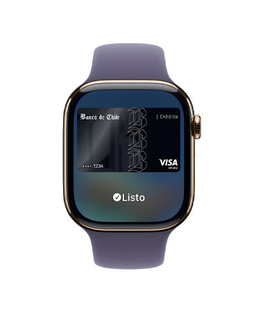 Apple Watch Series 11, color oro, caja de titanio, Apple Pay, parte lateral derecha, Digital Crown, correa deportiva morado niebla