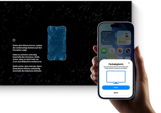 iPhone wird zum Einstellen der Farbbalance eines Fernsehers verwendet