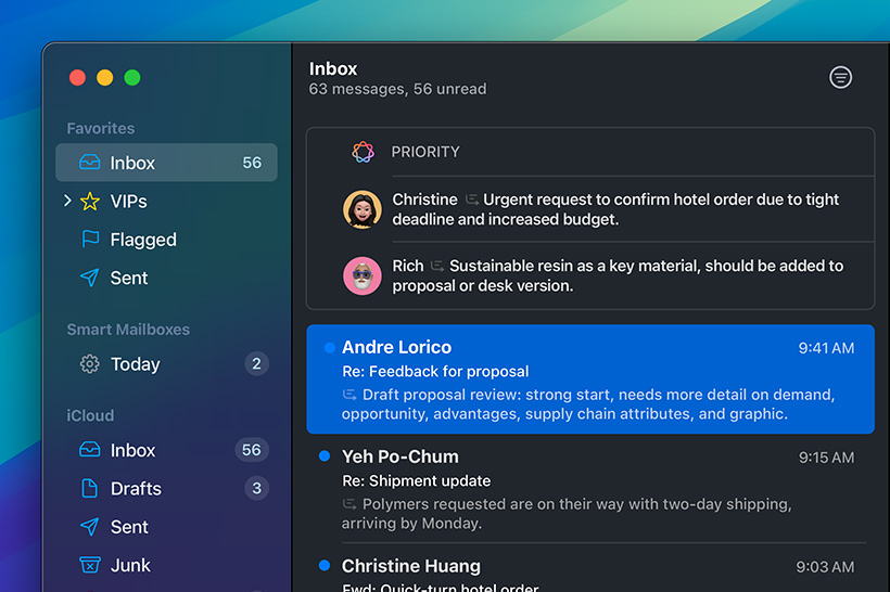 Apple Intelligence'i funktsioon Priority Messages rakenduses Mail