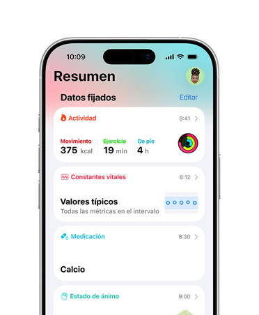Resumen de salud fijado en el iPhone