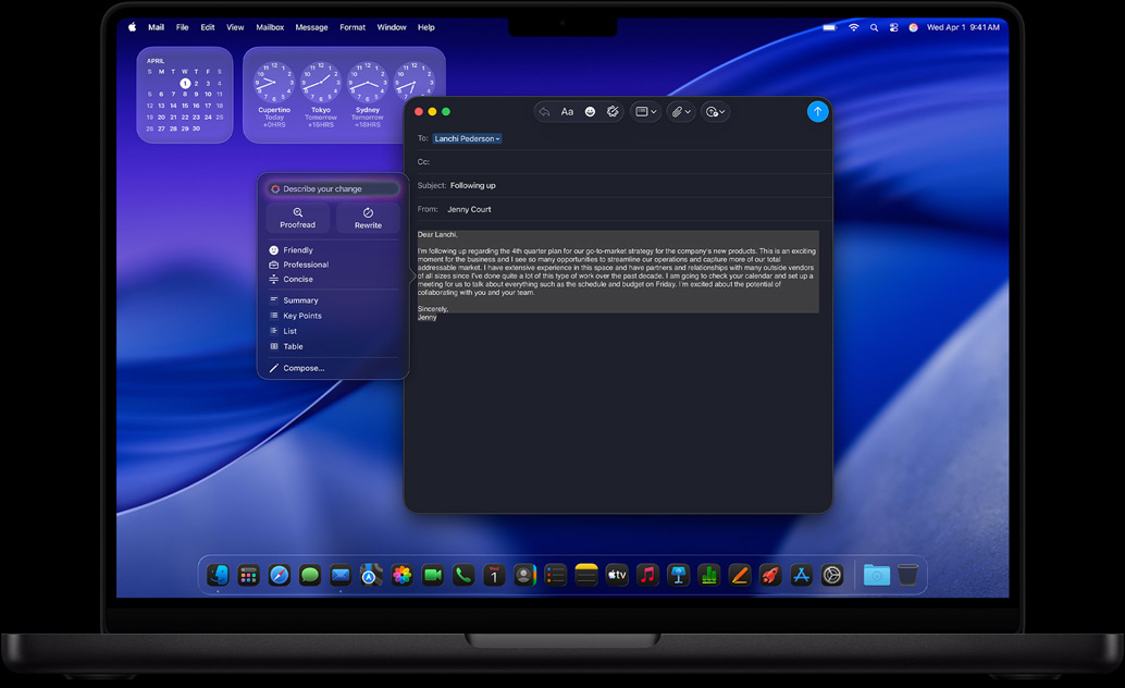Apple Intelligence Schreibtools werden benutzt, um eine E-Mail zu verfassen