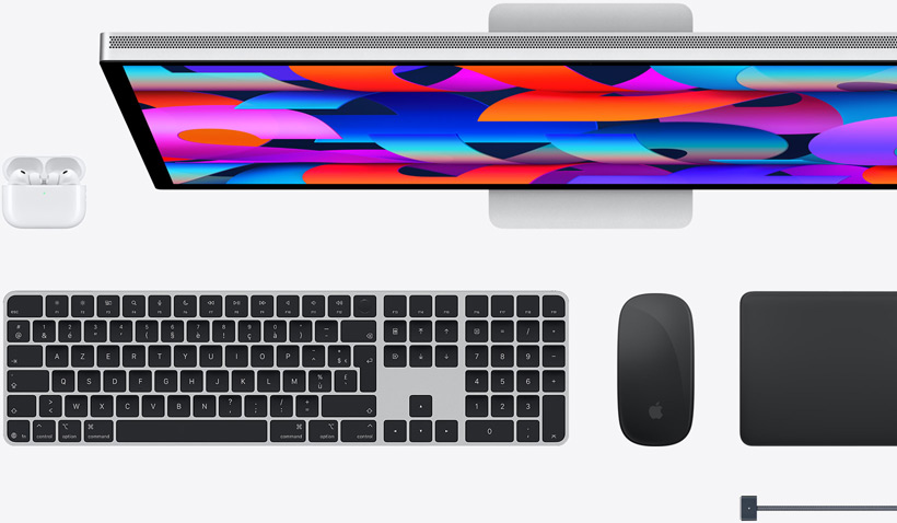 Accessoires Mac : AirPods, Studio Display, Magic Keyboard, Magic Mouse, Magic Trackpad, câble de charge MagSafe