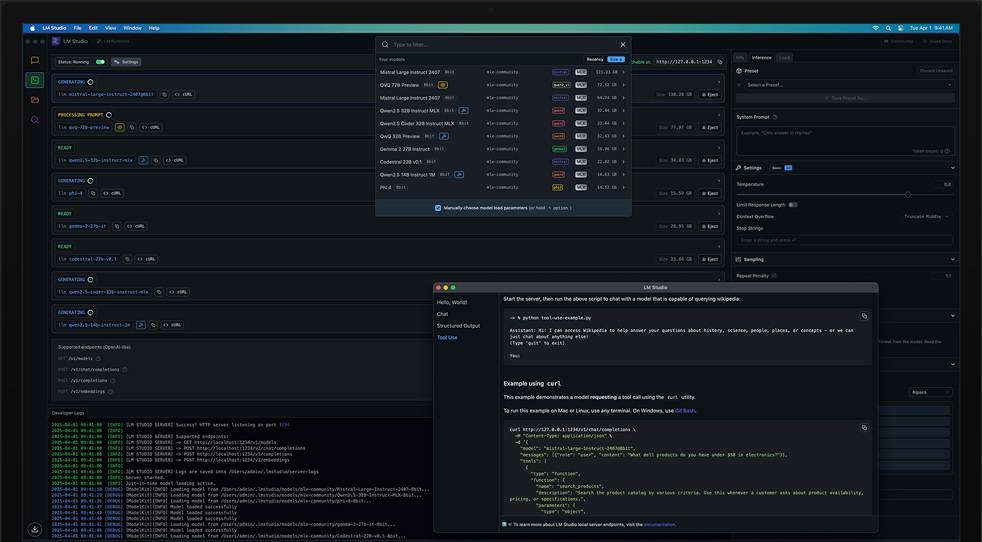 Ένα Mac Studio με M3 Ultra που χρησιμοποιεί το LM Studio και το Apple MLX για την αναθεώρηση των μοντέλων εκμάθησης