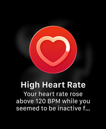 High heart rate notification, white heart icon outline in red circle