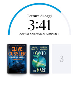 Il display di un iPhone che mostra l’interfaccia “Obiettivi di lettura” nell’app Libri. In alto c’è un anello di avanzamento per un obiettivo di lettura. Sotto l’anello di avanzamento ci sono le copertine di tre libri. Sotto le copertine dei libri un testo annuncia che manca un libro per raggiungere l’obiettivo di lettura 2024 di otto libri.