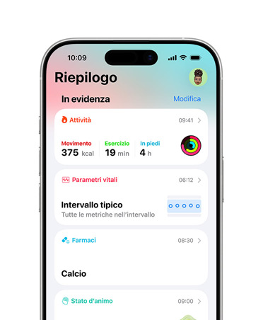 Riassunto dati sanitari in evidenza su iPhone