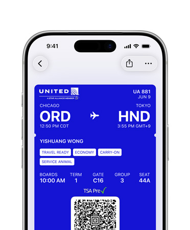 iPhoneの画面の上半分。ウォレットアプリに保存された搭乗券が表示されている