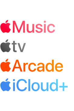 Apple Music, Apple TV, Apple Arcade, iCloud+를 포함한 Apple 구독 서비스 로고타입