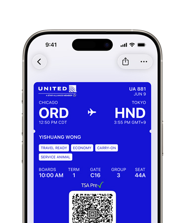 iPhone, top half of screen, showing a boarding pass stored in the Wallet app