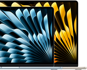 صورة لجهازي MacBook&nbsp;Air‏ توضح مقاس شاشة كل واحد منهما: 13.6&nbsp;إنش و15.3&nbsp;إنش قطرياً