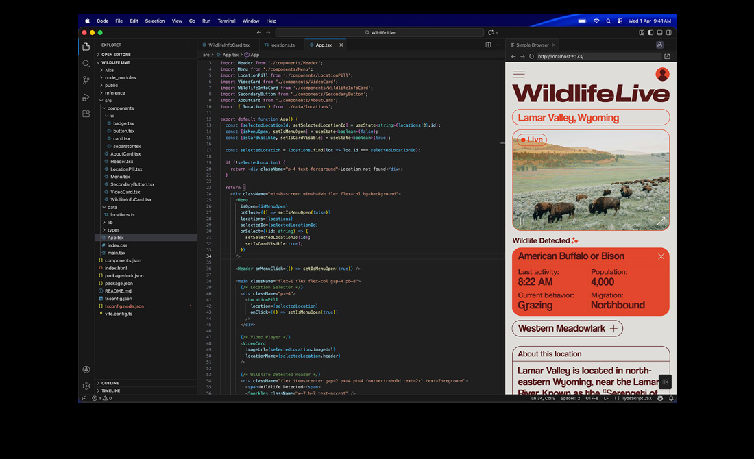 MacBook Pro screen showing coding for an app using Visual Studio Code