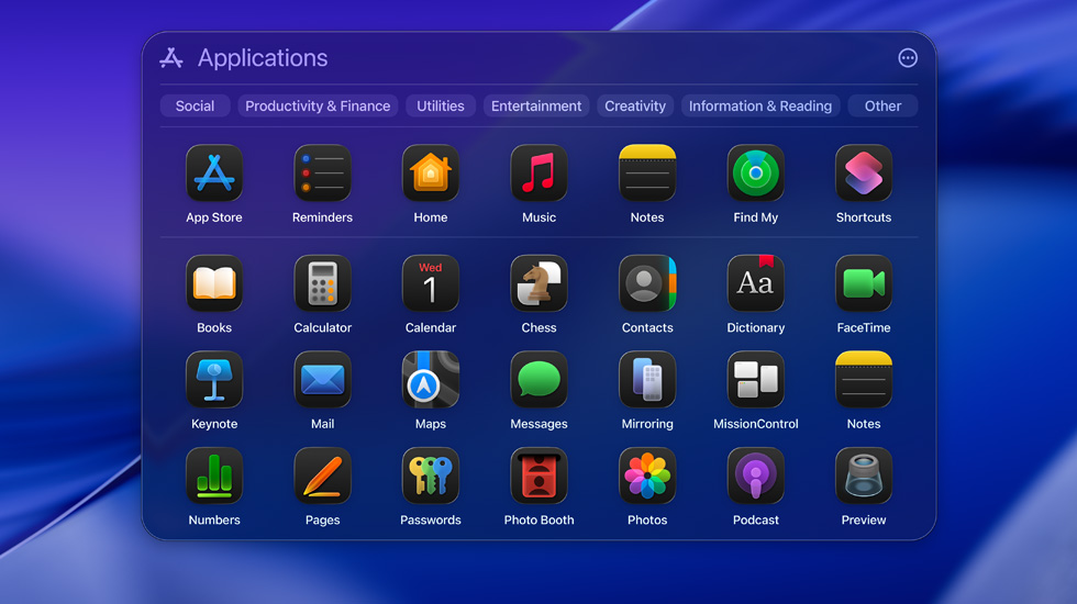 螢幕上多個 app 圖像以格線方式顯示。