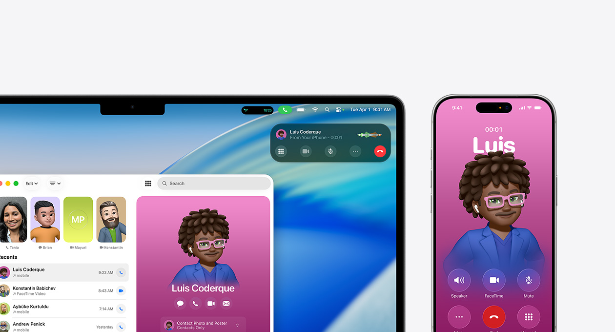 Mac device, screen showing the new Phone app