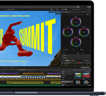 MacBook Air screen, partial view, showing video editing to demonstrate M5 chip capabilities