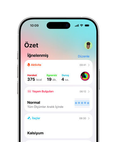 iPhone’da iğnelenmiş sağlık uygulaması özeti