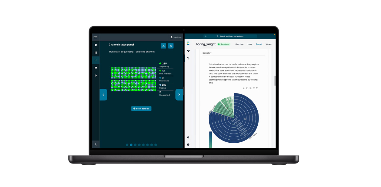 Un MacBook affichant l’app de séquençage d’ADN d’Oxford Nanopore.