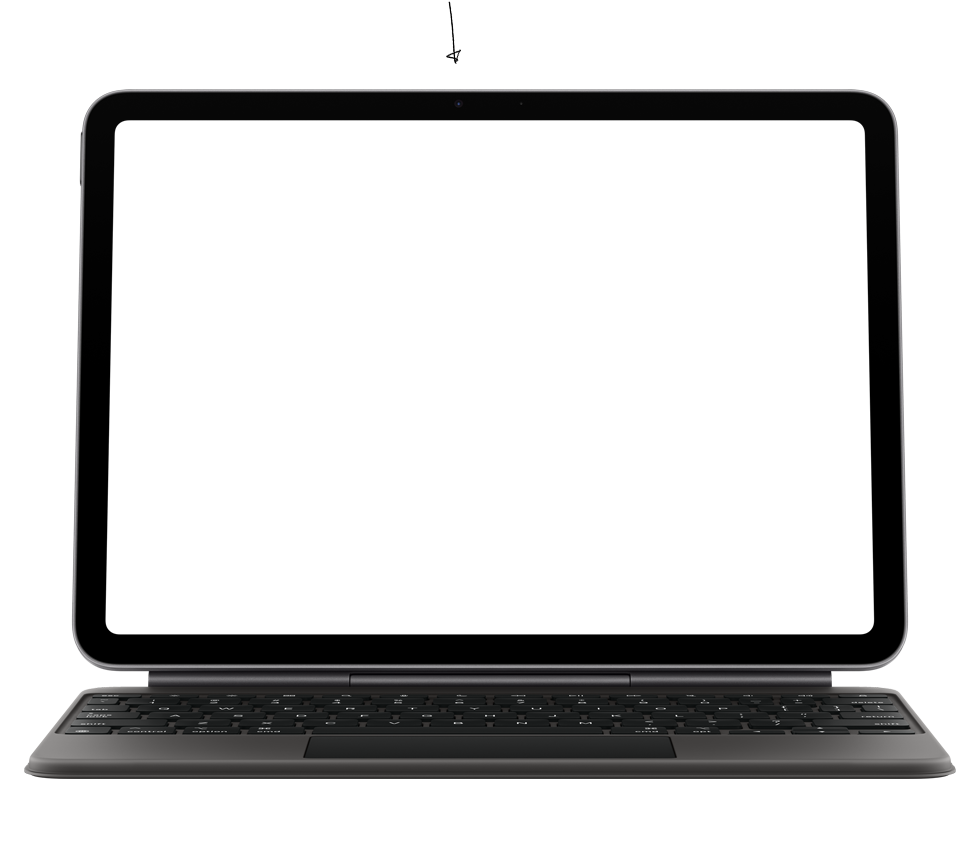 전면 카메라를 보여주는 iPad Air의 FaceTime 통화 모습