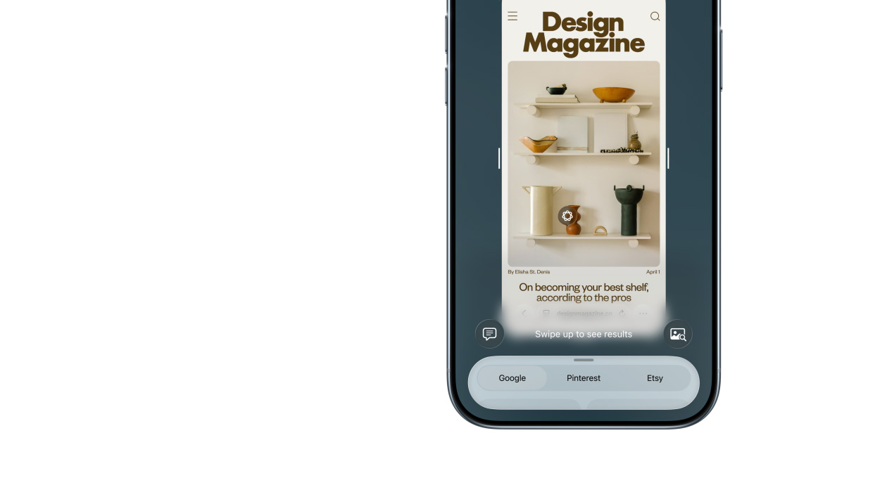 iPhone Air, Vorderseite, das Feature visuelle Intelligenz wird benützt, Seitentasten