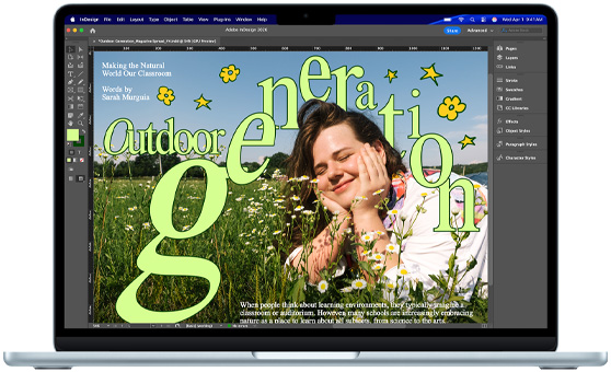 MacBook Air exibindo um projeto do Adobe InDesign