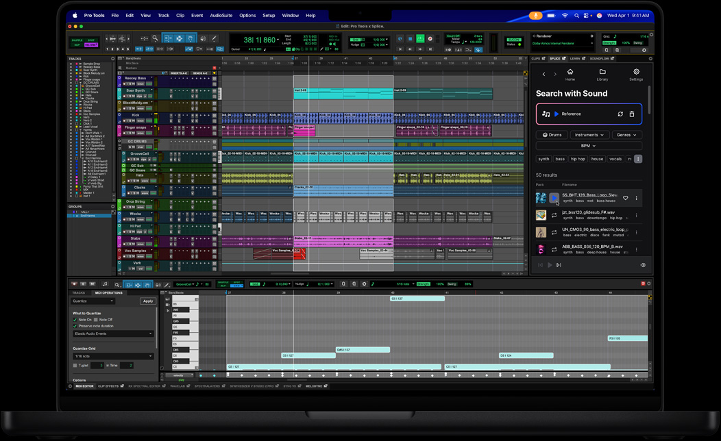MacBook Pro Display mit der Pro Tools App, in der ein Song bearbeitet wird