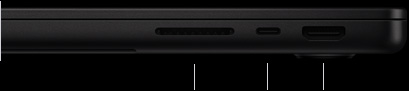 MacBook Pro 14-inch with M5 Pro or M5 Max, closed, right side, showing SDXC card slot, one Thunderbolt 5 port, and HDMI port