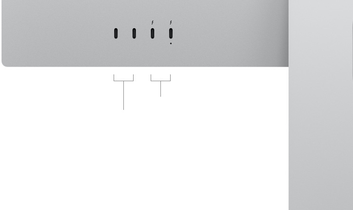 Stražnji prikaz Studio Displaya XDR s dva USB‑C priključka i dva Thunderbolt 5 priključka